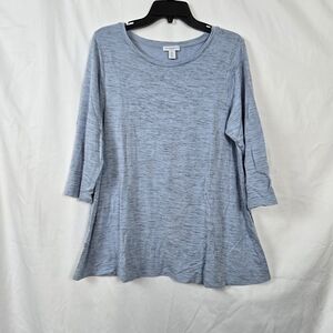 Carolina Belle Montreal Women's Heathered Light Blue 3/4 Sleeve Tunic Top 1X‎